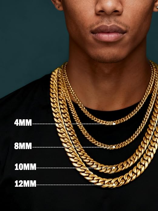 TUNGSTORY 18K Gold Filled Cuban Link Chain for Men - 8mm Chain Necklace with Easy-On Clasp, Necklace Box Included- Miami Cuban Chain Non-Tarnish Hypoallergenic, Gift for Men