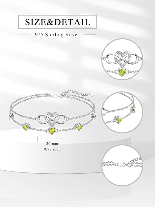 Dorunmo 925 Sterling Silver Infinity Heart Birthstone Anklet Bracelets for Women Best Mother's Day Birthday Jewelry for Wife Girlfriend Mom Her