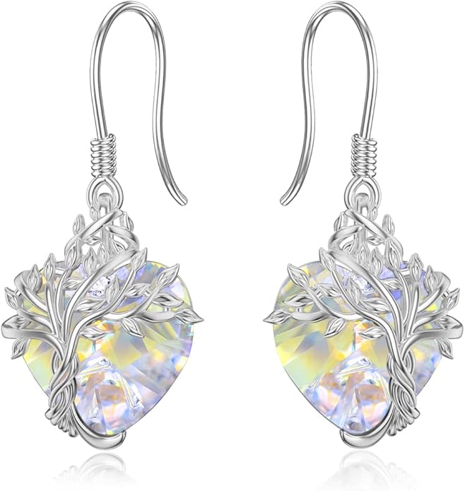 TOUPOP Tree of Life Earrings 925 Sterling Silver Family Tree Dangle Drop Earrings Crystal Jewelry Birthday Christmas Gifts for Women Her