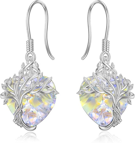 TOUPOP Tree of Life Earrings 925 Sterling Silver Family Tree Dangle Drop Earrings Crystal Jewelry Birthday Christmas Gifts for Women Her