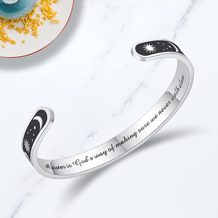 TONY & SANDY Inspirational Bracelets for Women Teen Girls Personalized Gifts for Daughter Granddaughter Mom Sister Friends Stainless Steel Engraved Cuff Birthday Easter Christmas