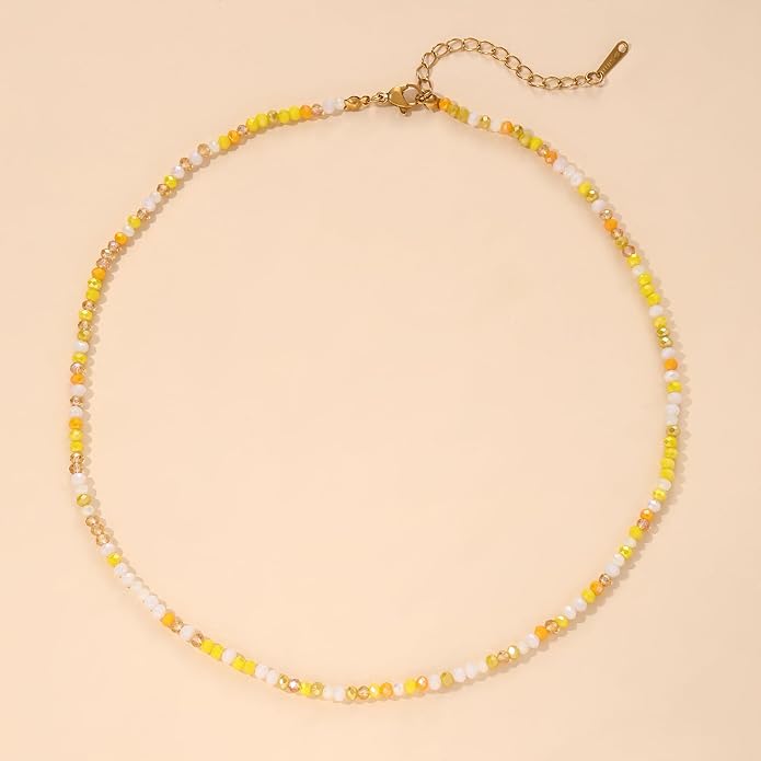 JSJOY Tiny Crystal Beaded Choker Necklaces for Women Colorful Beaded Necklace Dainty Choker Necklaces Simple Boho Jewelry Gifts for Teens Handmade Bead Necklaces Gifts
