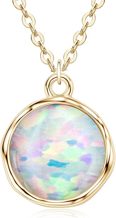 YUNKAI Opal Necklaces for Women Sterling Silver, Pear/Round/Oval Created-Opal Pendants, Dainty Vintage Necklace Fine Jewelry Gift for Birthdays Anniversaries, October Birthstone Pendant