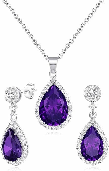 REASAYLL Jewelry Sets For Women 925 Sterling Silver Post Teardrop Dangle Stud Earrings Necklace Set Crystal Rhinestone Wedding Prom Costume Jewelry for Women