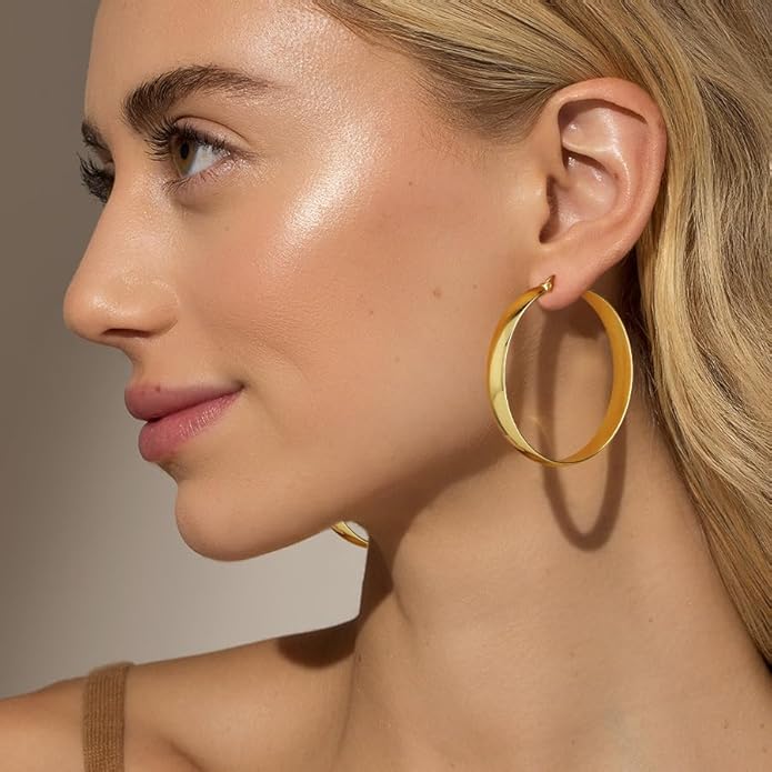 8mm Thick 925 Sterling Silver Hoops Earrings for Women 14K Real Gold Large Hoop Earrings Hypoallergenic and Lightweight Big Hoop Earrings for Women 20/30/40/50/60/70MM