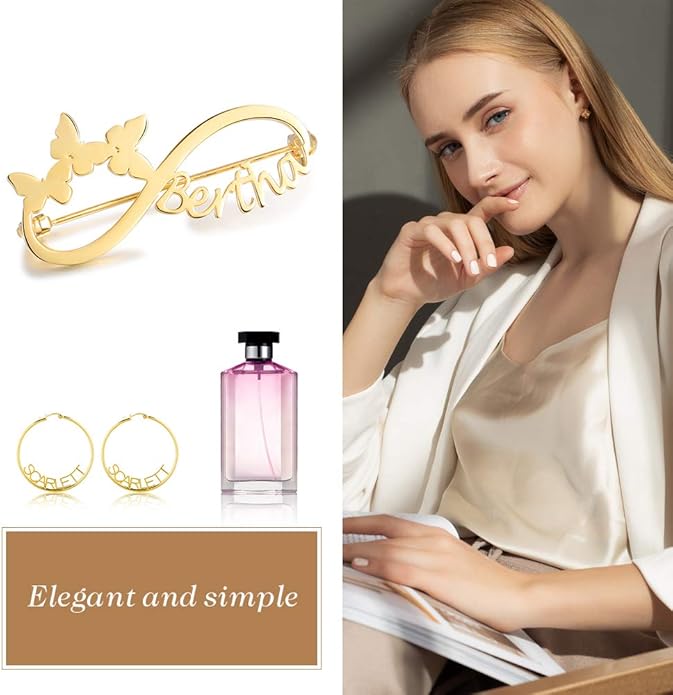 Albertband Name Brooch Pin Personalized Gifts for her Customized Name Brooch for Mother Women Fashion Pin Jewelry Christmas Gifts for mom