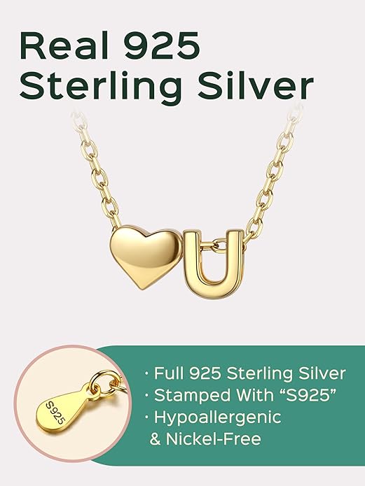 ChicSilver 925 Sterling Silver Heart Initial Necklaces for Women -Dainty Personalized Heart Pendant Letter Alphabet Necklace for Women