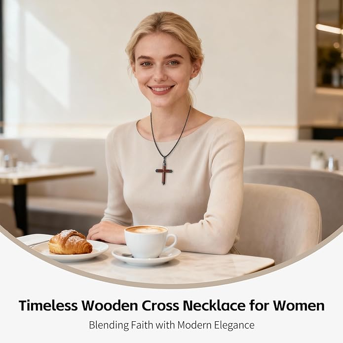 OOTDSE Wooden Cross Necklace for Men and Women 304L Stainless Steel Durable Snag-Free Box Chain with Reinforced Clasp Christian Gift for Dad/Son/Husband/Loves/Friends on Easter/Birthday/Father's Day