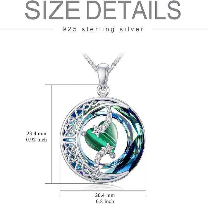 TOUPOP Christmas Gifts Birthstone Necklace 925 Sterling Silver Moon and Star Pendant with Blue Crystal Celtic Moon Jewelry Birthday Gifts for Women Mom Wife Her Daughter
