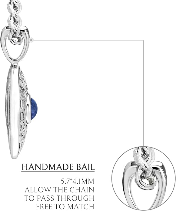 AWNL Dumortierite Moving Ball Necklace for Men Sterling Silver Engraved Runes Natural Gemstone Premium Pendant Necklace with Stainless Steel Chain Gift for Men 24 Inch