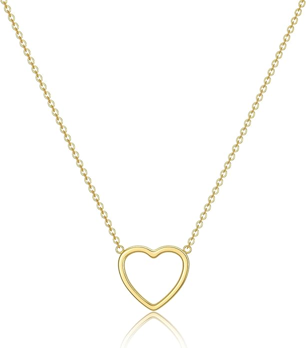 Foxgirl Gold Heart Necklaces for Women 14k Gold Plated Pendant Necklace Simple Cute Necklaces for Women Dainty Layered Choker Necklaces for Women Gold Jewelry for Teen Girls