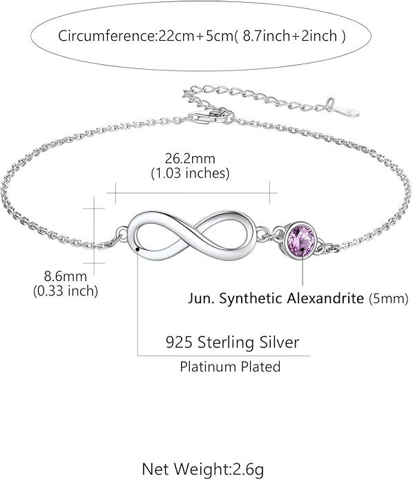 Custom4U Personalized Infinity Ankle Bracelets for Women 925 Sterling Silver Anklet Bracelet Endless Love Symbol Birthstone Charm Adjustable Foot Chain Jewelry Mothers Day Gifts for Mom Wife Women Her