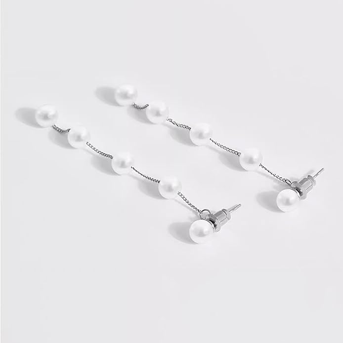 Long Pearl Earrings for Women 18K Gold Plated Hypoallergenic Lightweight Pearl Dangle Drop Earrings for Wedding Elegant Jewelry for Bridal Christmas Gift