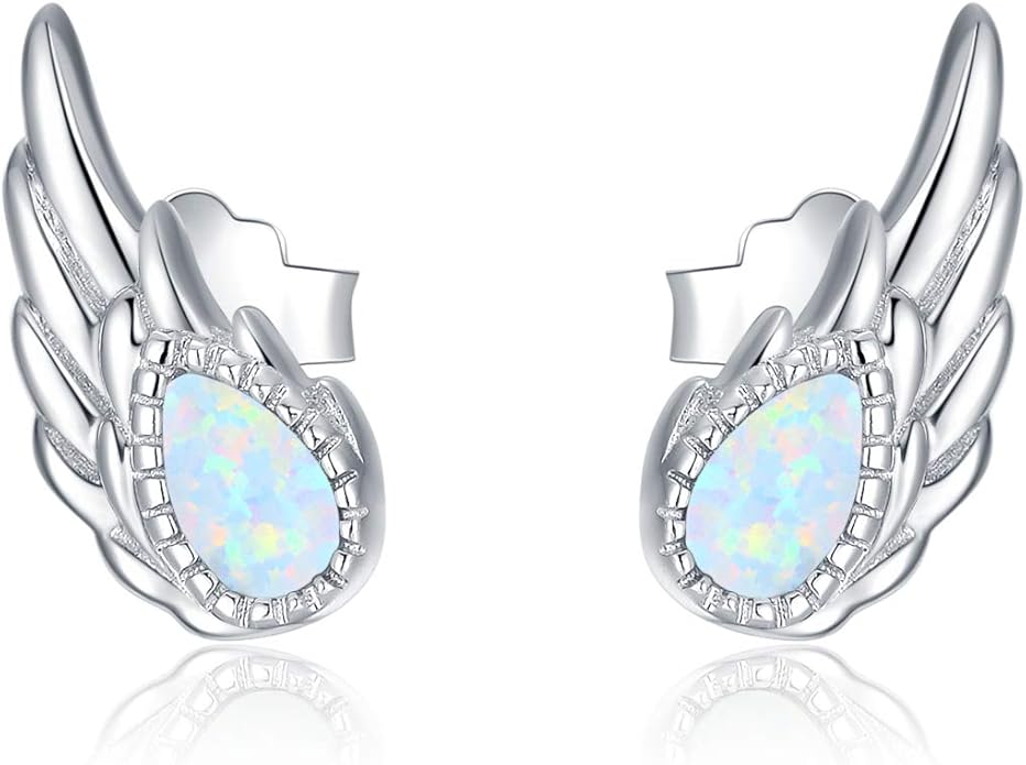 Sterling Silver Opal and Moonstone Angel Earrings Studs by Angel Jewelry