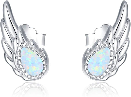 Sterling Silver Opal and Moonstone Angel Earrings Studs by Angel Jewelry