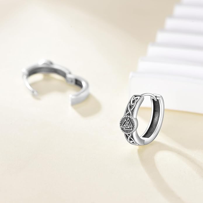 Hoop Earrings for Men Women 925 Sterling Silver Ankh/Wolf/Celtic/Opal Earrings Jewelry Gifts
