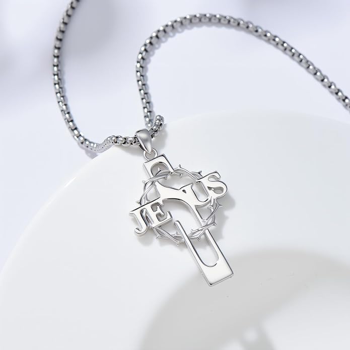 Cross Necklace for Men 925 Sterling Silver Celtic Cross Pendant Christian Jewelry Religious Christmas Gifts for Women