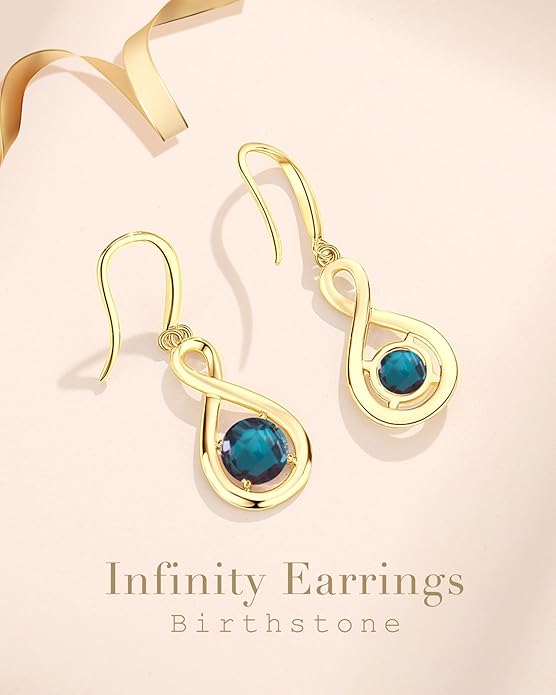 FANCIME Dangle Drop Earrings 925 Sterling Silver Dainty Infinity Round Gemstone Birthstone Jewelry Birthday Gifts for Her Women