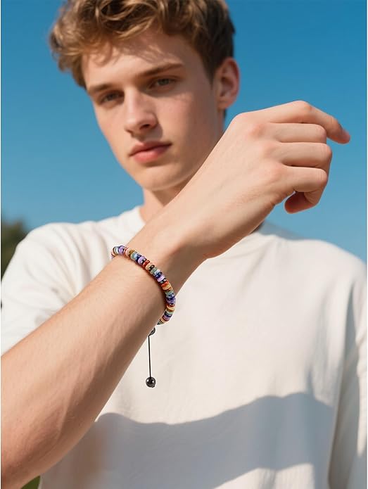 VIBILIA Healing Crystal Bracelets Beaded Bracelets for Men Women Natural Stone Adjustable Bracelets Unique Gifts for Father Son Grandfather Brother Friend