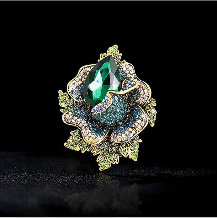 Rhinestone Flower Brooch For Women Crystal Rose Flower Brooch Pin Big Size Rhinestone Crystal Flowers Broochs Stylish Rhinestone Rose Flowers Pin Elegant Clothing Hat Bag Accessories