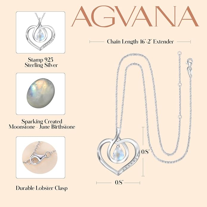 AGVANA Christmas Gifts Heart Birthstone Necklace for Women Sterling Silver Genuine or Created Gemstone Forever Love Pendant Necklace Fine Jewelry Anniversary Birthday Gifts for Women Mom Wife