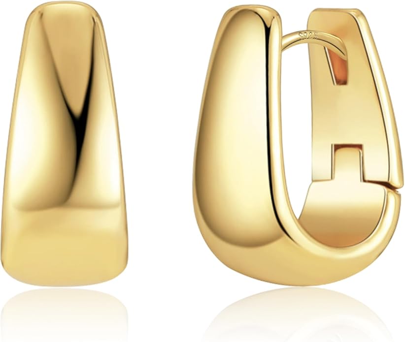 925 Sterling Silver Earrings Small Chunky Silver Earrings for Women 14K Gold Plated Small Hoop Earrings Silver Hypoallergenic Earrings Small Thick Huggie Hoops Earrings