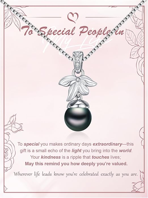 KANNSOAR Tahitian Black Pearl AAAA 18K Gold Plated Sterling Silver Trendy Pendant Necklace for Women Wife Mom Girlfriend Valentine Her Jewelry Gift for Anniversary Birthday Christmas