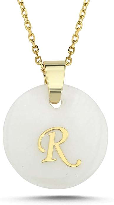 Initial Necklace for Women - Gifts for Women 18ct Gold Vermeil Letter Necklace Genuine Mother of Pearl 925K Sterling Silver Dainty Letter A-Z Necklace