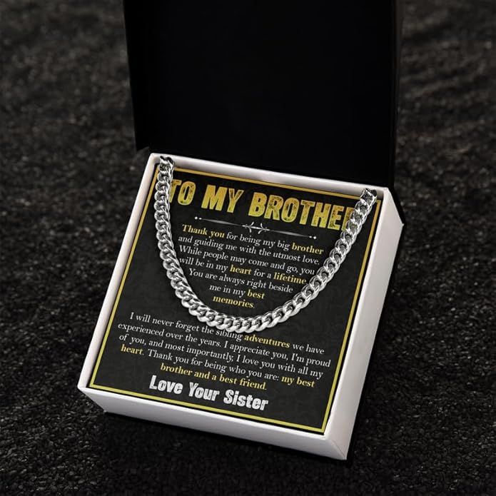 KOLMALK Brother Necklace - Cuban Link Chain Necklace for Men, To My Brother Gift from Sister for Birthday, Anniversary or Christmas