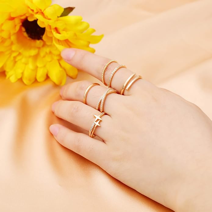 Honsny 14K Gold Plated Stacking Rings Set for Women, Stackable Knuckle Thumb Rings Thin Dainty Silver Rings for Women Wedding Eternity Band Simple Rose Gold Ring Size 4-11