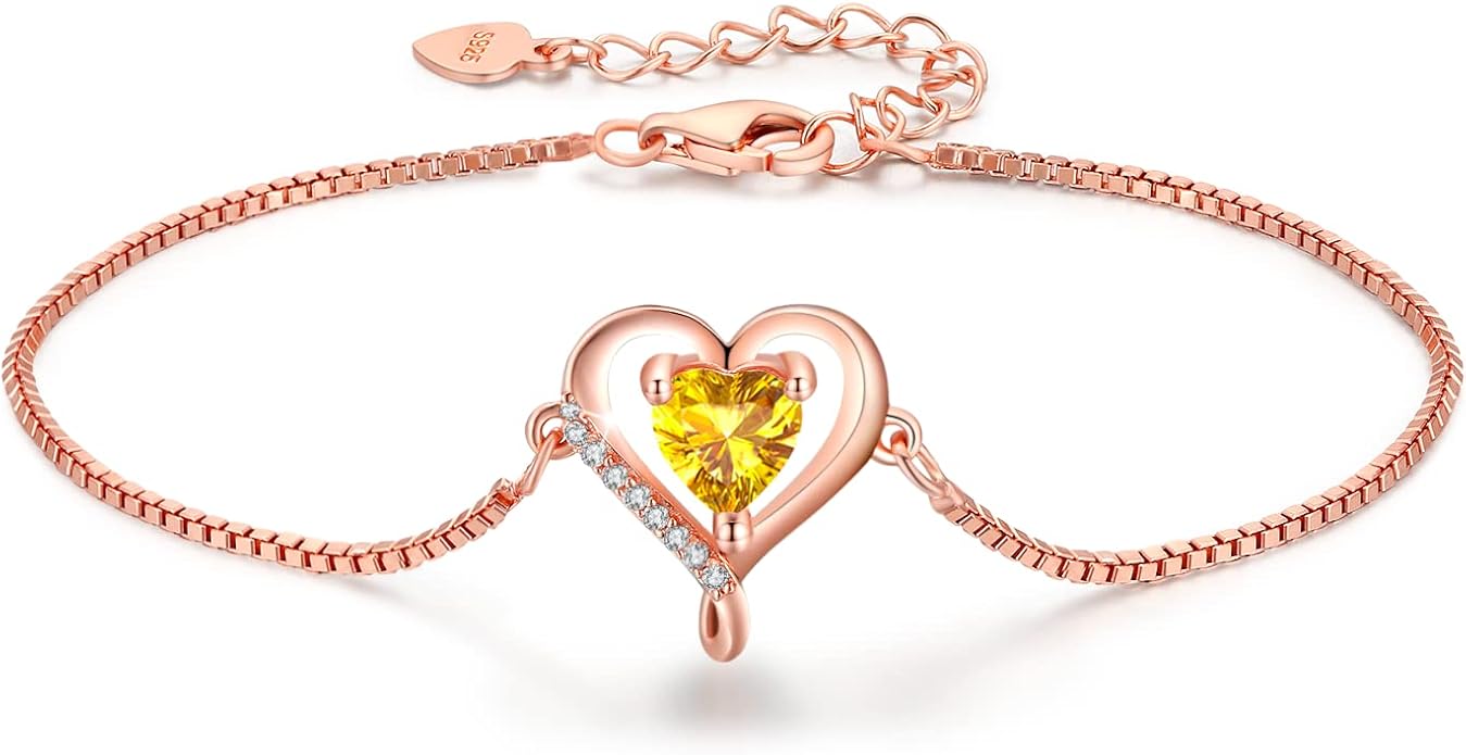 LAVUMO Love Heart Bracelets for Women 925 Silver Charm Birthstone Bracelet Adjustable Anniversary Birthday Jewelry Gifts for Women Girlfriend Wife Daughter Mom Her