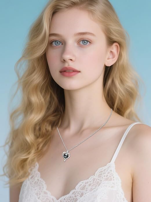 Tahitian Black Pearl 18K White Gold Plated Sterling Silver Heart/Infinity/Four Leaf Clover Pendant Necklace Jewelry Gifts for Women Wife Mom Girlfriend Wedding Birthday Anniversary Christmas