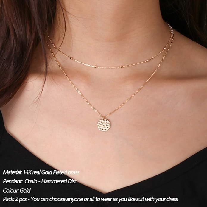 Turandoss Dainty Layered Choker Necklace, Handmade Y Pendant Necklace Multilayer Bar Disc Necklace Adjustable Layering Choker Necklaces for Women