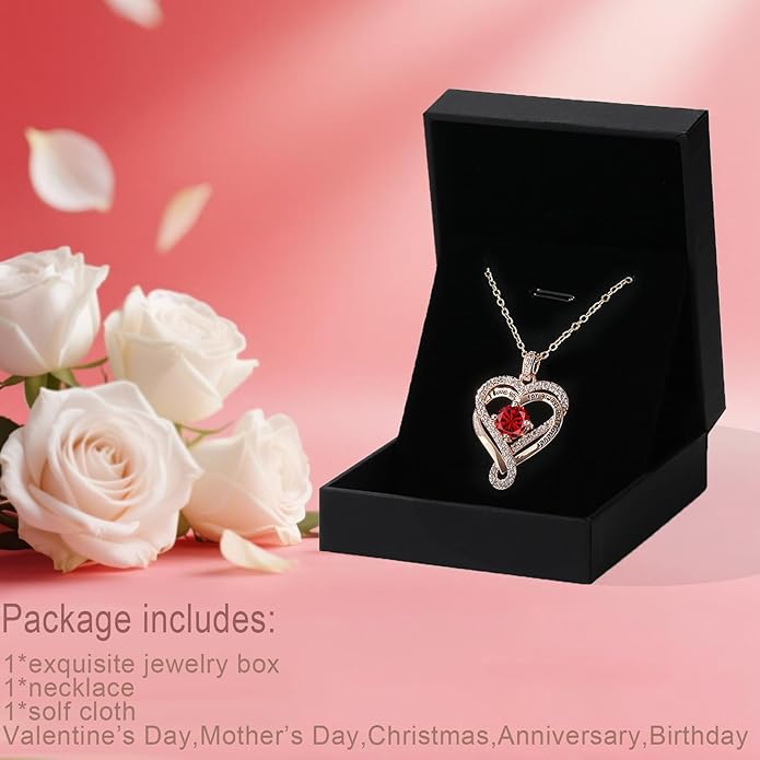 Birthstone Heart Necklaces for Women, Infinity Pendent S925 Sterling Silver Jewelry for Women, Wedding Anniversary, Birthday Mother’s Day Gifts for Mom, Mother, Wife, Girlfriend