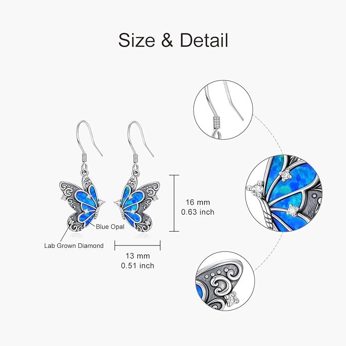 Diamond Butterfly/Dragonfly/Bee Earrings for Women 925 Sterling Silver Opal Dangle Drop Earrings Jewelry Gift for Mother Wife