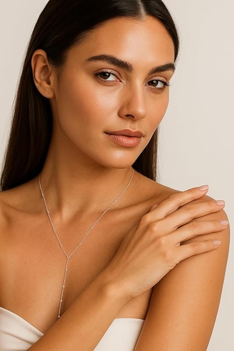 14K Gold Plated Y Necklace for Women – Dainty Lariat Long Pendant Chain, Layered Drop Necklace for V Neck Dress, Simple Sexy Cleavage Jewelry Gifts for Women