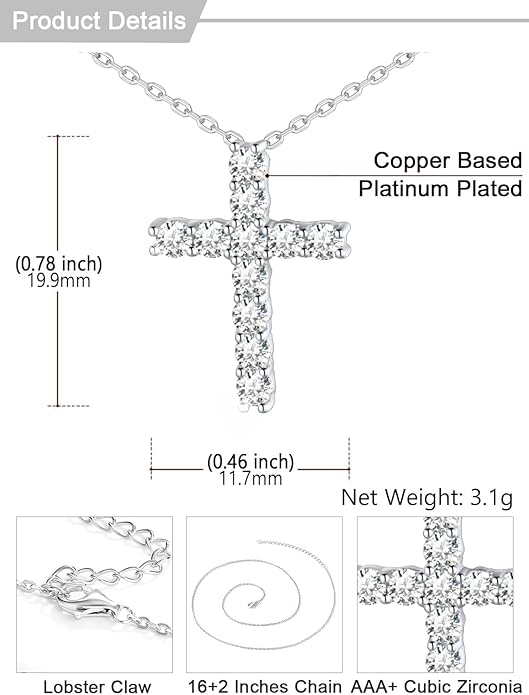U7 Cross Necklace for Women,Silver/14K Gold Large or Small Cross Necklaces with CZ Diamond,Faith Birthday/Christmas Gift for Her Women Mother Daughter Grandmother