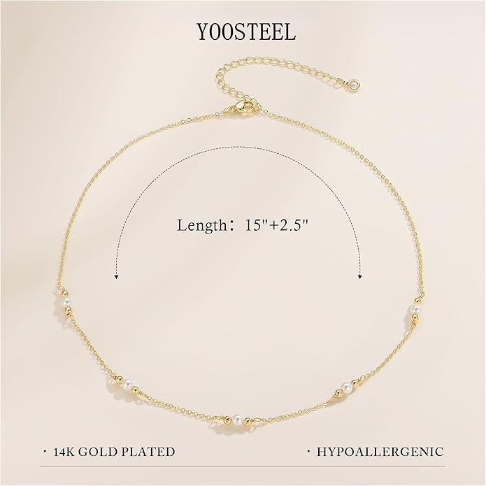 Yoosteel Dainty Gold-plated Clover Pearl Heart Butterfly Star flower Choker Necklace for Women - 14K Gold Plated Cubic Zirconia Pendant Station Necklaces for Women Teens Trendy Prom Jewelry Gifts