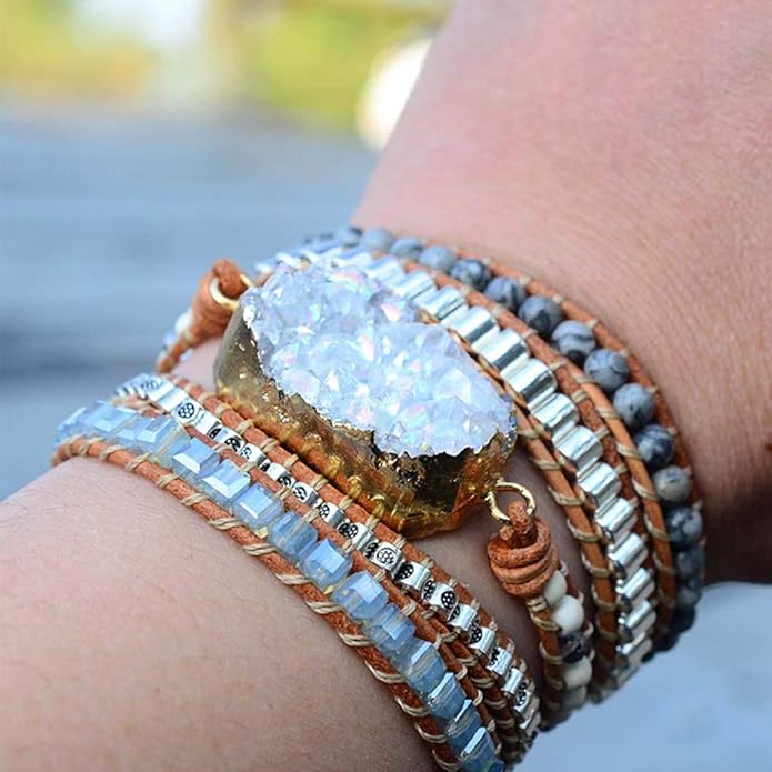 ZOSOJONA Boho Handmade Natural Stone Wrap Bracelets Turquoises Crystal Beads Bracelet Jewelry