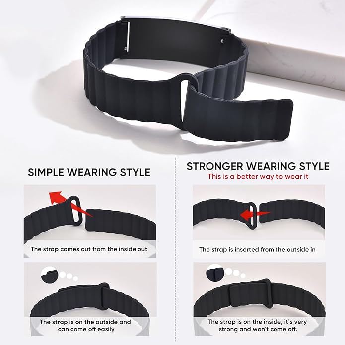 Comfortable Medical ID Bracelet for Men & Women - Custom Engraved Silicone Strap Comfort Fit Medical Alert Bracelets for Sports,Adjustable Waterproof Customizable Wristband for Diabetic