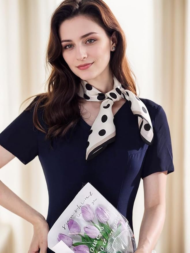 ANDANTINO 100% Pure Mulberry Silk Small Square Scarves -21'' x 21''- Digital Printed Neckerchief –Women Men Lightweight Scarf