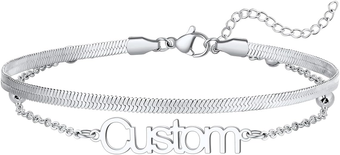 U7 Custom Layered Ankle Bracelets for Women Stainless Steel Bead/Cuban/Figaro/Rope/Wheat Chain Anklet Waterproof Anklet Jewelry for Beach Vacation