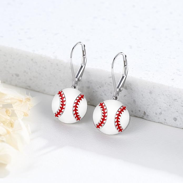 JUSTKIDSTOY 925 Sterling Silver Ball Earrings Sports Leverback Dangle Drop Earrings Jewelry Gifts for Women Girls
