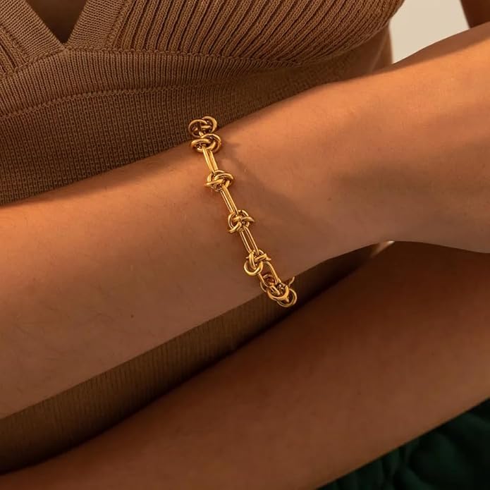 SOFYBJA 18k Gold Plated Personalized Chunky Cuban Oval Link Chain Bracelets for Men Toggle Rope Bracelet Jewelry for Women
