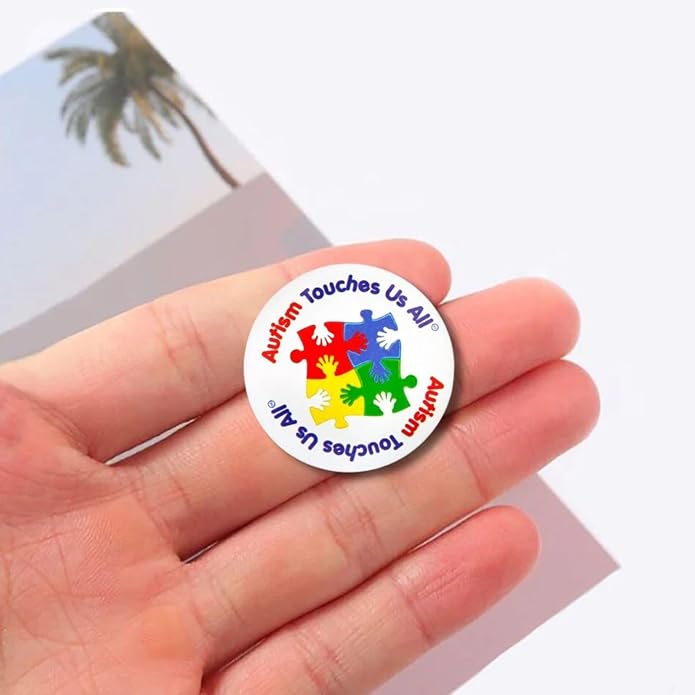 Fundraising For A Cause | Round Autism Touches Us All Puzzle Piece Button Pins – Inexpensive Autism/Asperger’s Awareness Pins for Teachers and Fundraising Events