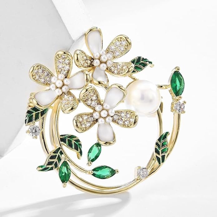 Flower Brooch Pin Rhinestones Pearl Flower Brooches Floral Pin Jewelry for Women Girls