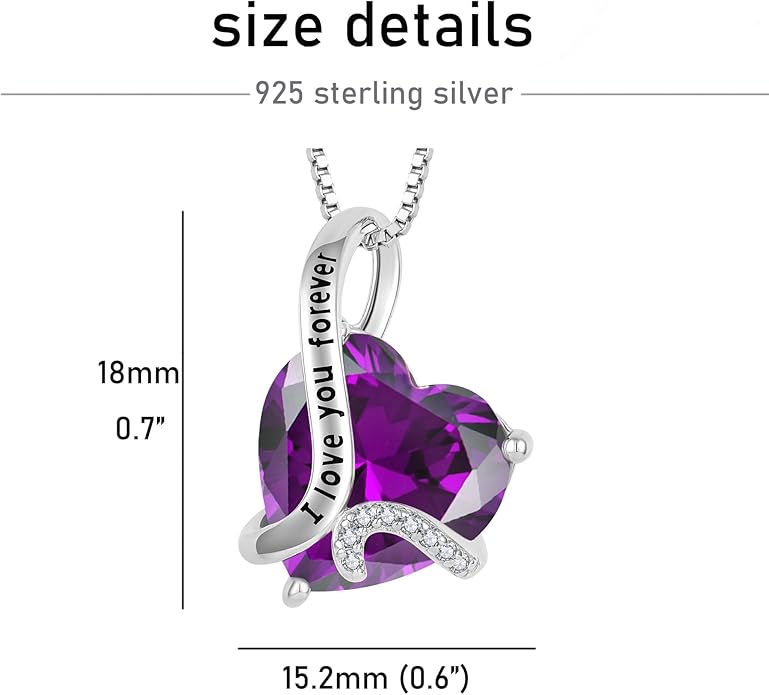 Women Heart Necklace 925 Sterling Silver I Love You Forever Pendant Necklace with Cubic Zirconia Jewelry