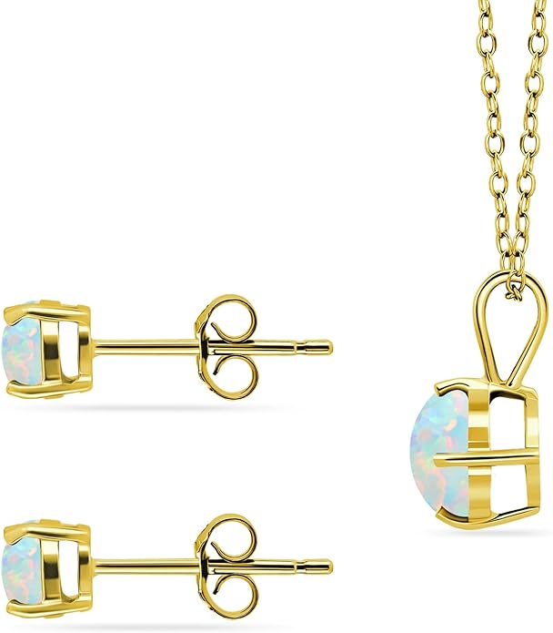 Jewelry Sets for Women, Necklace and Earring Sets for Women, Birthstone Jewelry, Genuine or Synthetic Gemstone, Round Solitaire, Pendant Necklace, Stud Earrings, Sterling Silver Jewelry or Gold Flash
