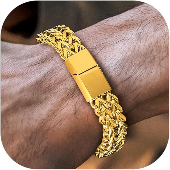 Richsteel Bracelets for Men 6mm/10mm/12mm Width Stainless Steel With Sturdy Clasp Franco Curb Chain Mens Bracelet 7.4/8.2/9 Inches Length