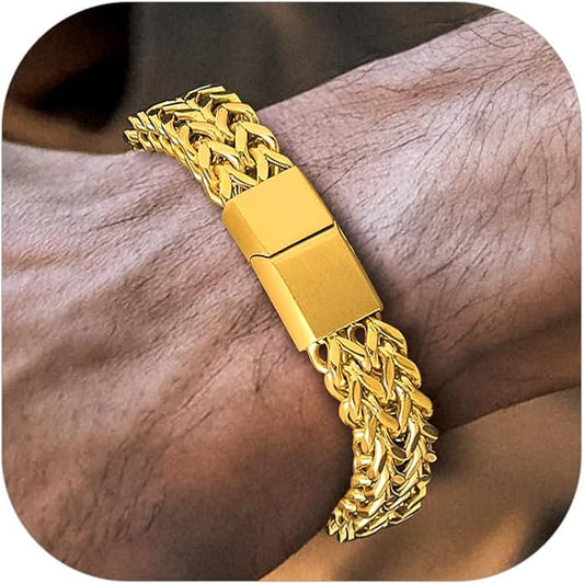Richsteel Bracelets for Men 6mm/10mm/12mm Width Stainless Steel With Sturdy Clasp Franco Curb Chain Mens Bracelet 7.4/8.2/9 Inches Length